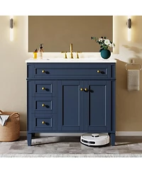 Tribesigns Modern Bathroom Vanity with Sink, Freestanding Vanity Cabinet with 3 Drawers, Storage Cabinet & Ceramic Undermount Basin