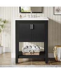 Tribesigns 24" Bathroom Vanity with Sink, Modern Freestanding Ceramic Porcelain Basin