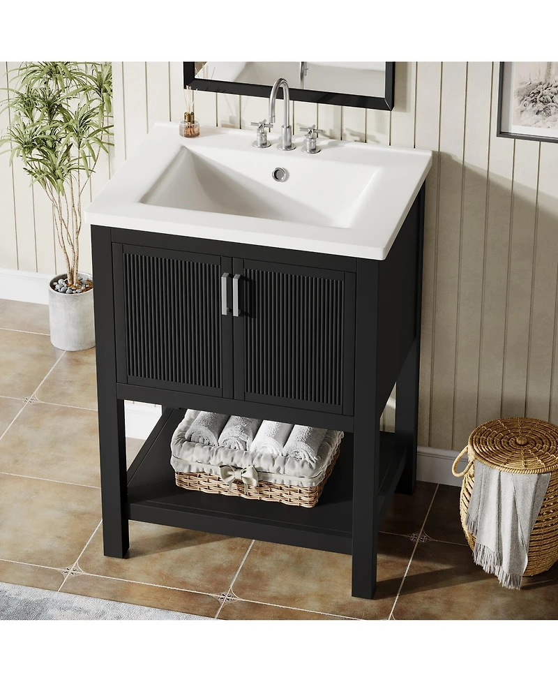 Tribesigns 24" Bathroom Vanity with Sink, Modern Freestanding Ceramic Porcelain Basin
