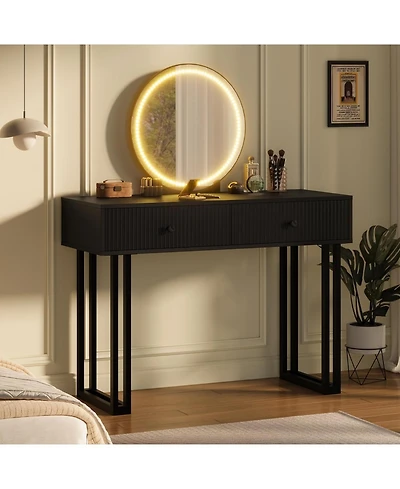 gaomon Modern Vanity Desk with Led Mirror & Lights - 2-Drawer Makeup for Bedroom