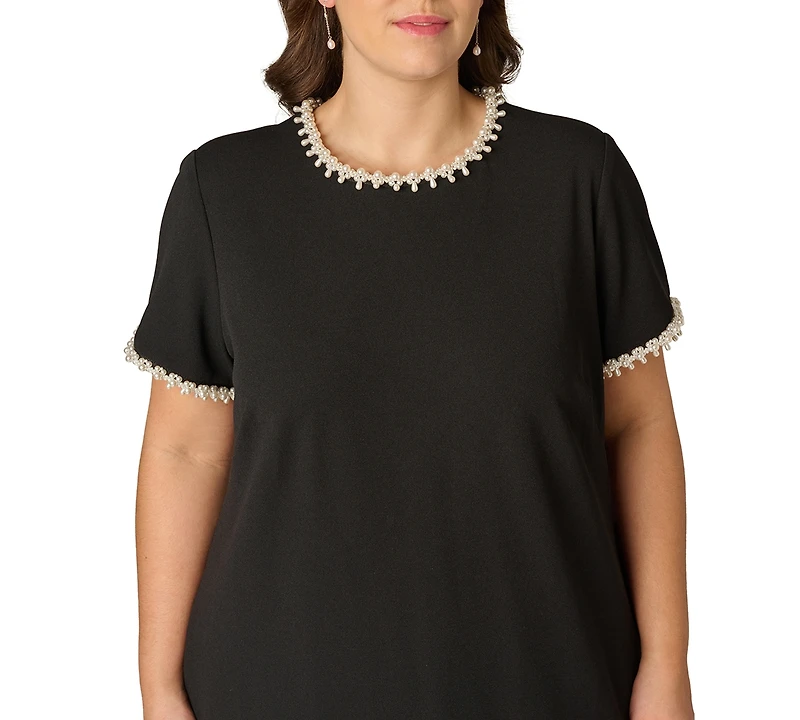 Adrianna Papell Plus Short-Sleeve Crew Neck Short Dress