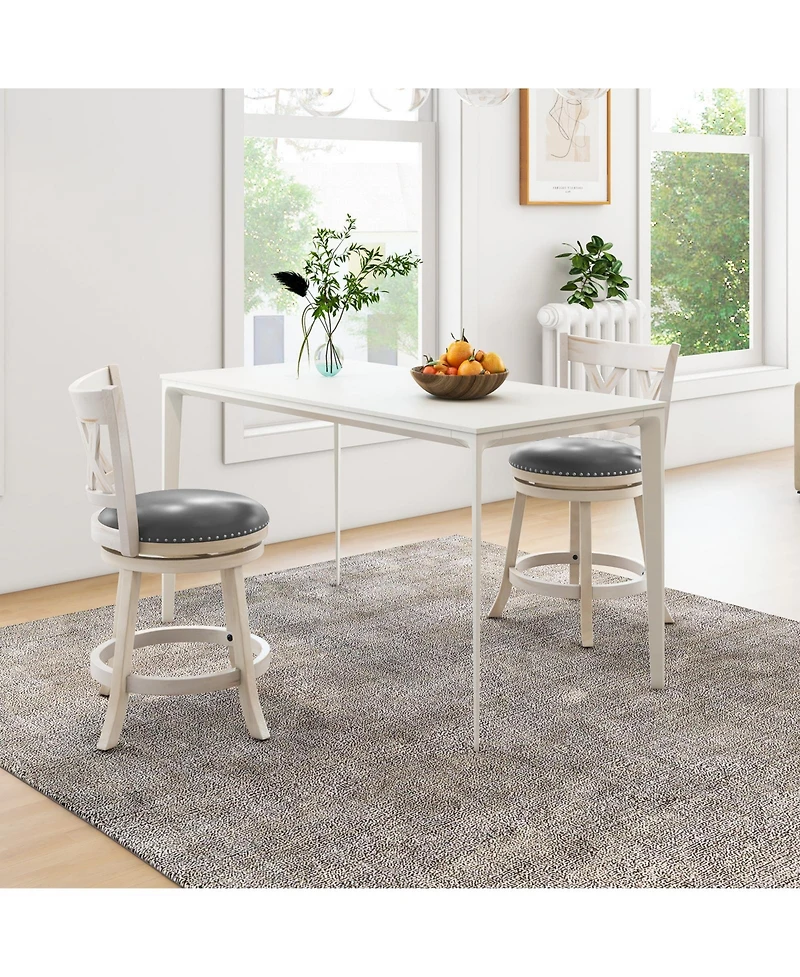 Slickblue 25.5 Inch Hand-Antiqued Stool Set of 2 with Wider Padded Seat