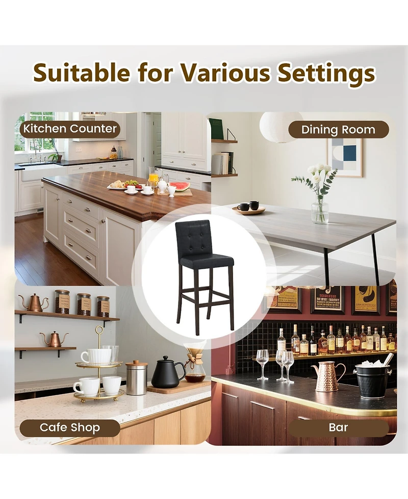 Slickblue Set of 2 Pvc Dining Leather Bar Stools with Solid Wood Legs-29 inches