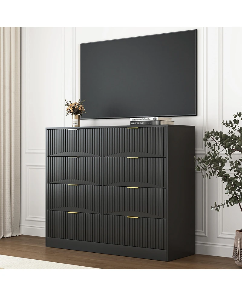 flynama Modern 8 Drawer Dresser 47.2-Inch-Wide Wood with Gold Handles for Bedroom Living Room