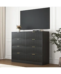 flynama Modern 8 Drawer Dresser 47.2-Inch-Wide Wood with Gold Handles for Bedroom Living Room