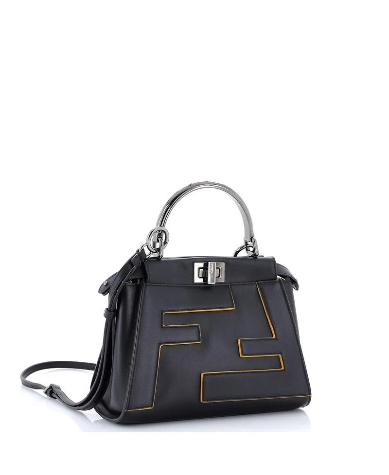 Pre-Owned Fendi Mini Ff Logo Peekaboo Bag Leather with Applique