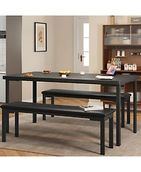 gaomon 3-Piece Metal Frame Dining Table Set with 2 Benches