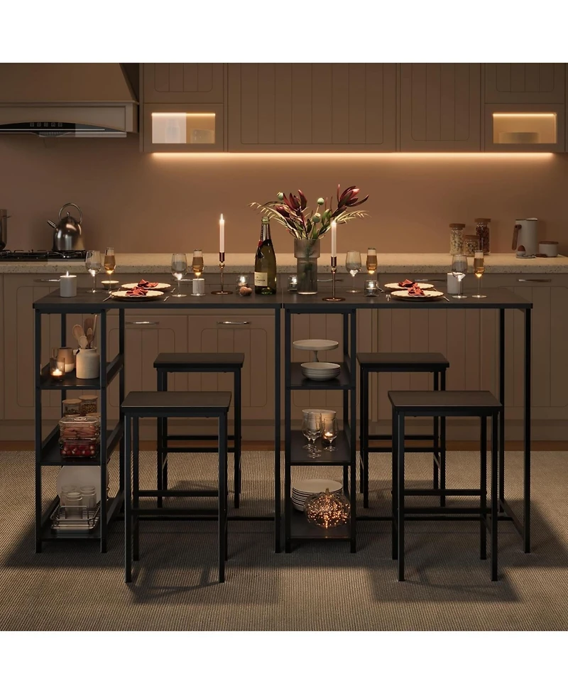 gaomon 3-Piece Kitchen Table Set with Storage Shelves & 2 Bar Stools, Iron & Wood, Dining Table for Small Spaces