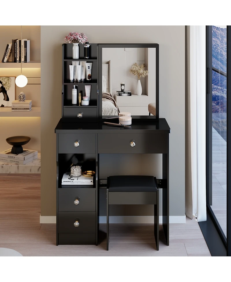 flynama 29.2 Inch Small Space Vanity Table Set with Mirror & Stool Compact Home Dressing Desk