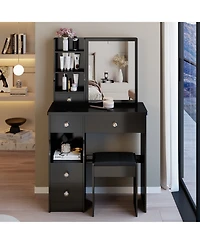 flynama 29.2 Inch Small Space Vanity Table Set with Mirror & Stool Compact Home Dressing Desk