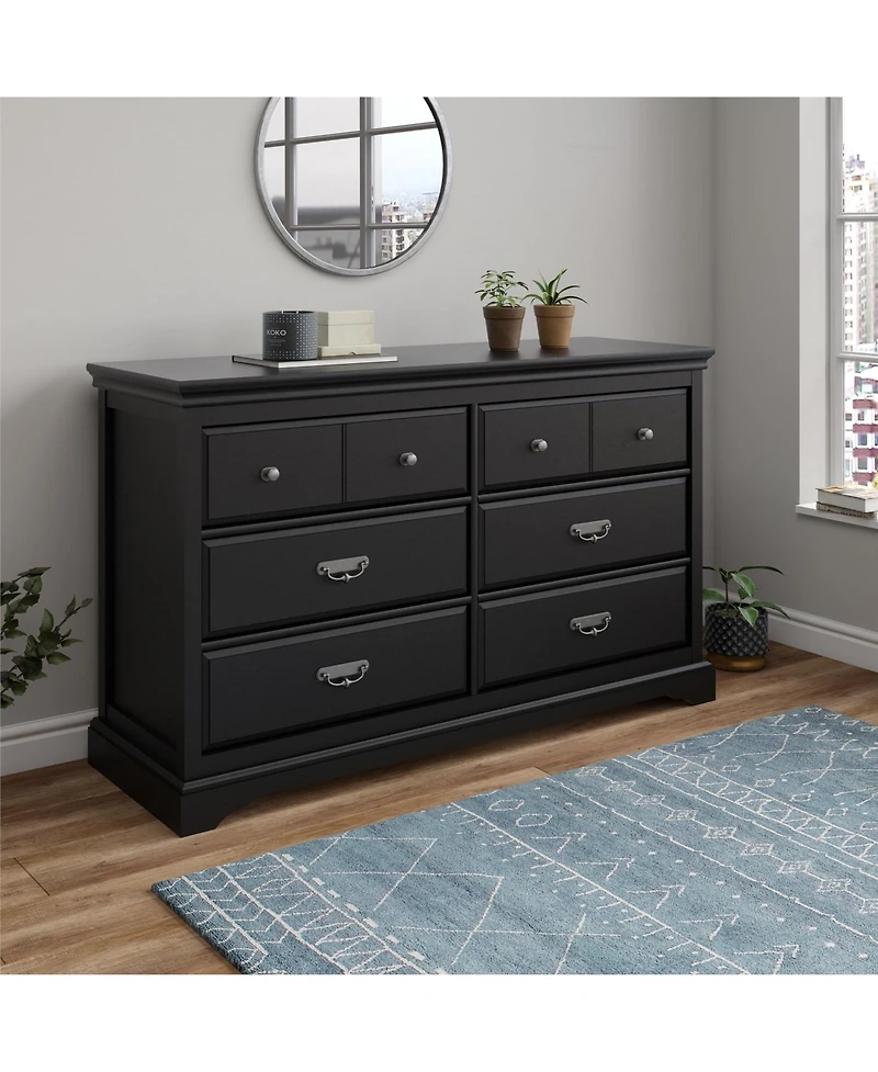 flynama Bristol 6 Drawer Elegant Dresser Mdf Particleboard for Bedroom Guest Room