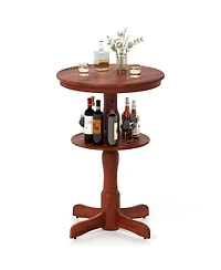 Sugift 2-Tier Round High Top Bar Table with Storage Shelf and Pedestal Base-Espresso