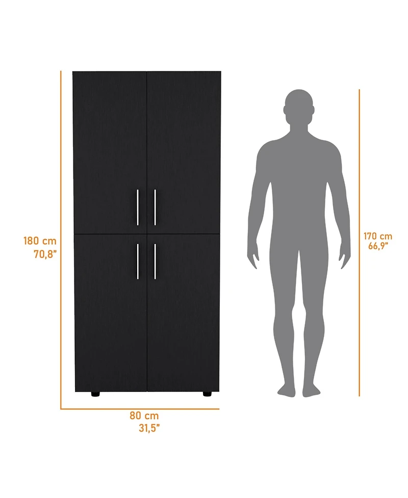 flynama Hazel Armoire Melamine with Two Doors Four Shelves and Two Clothes Hanging Bars Bedroom Storage Organizer