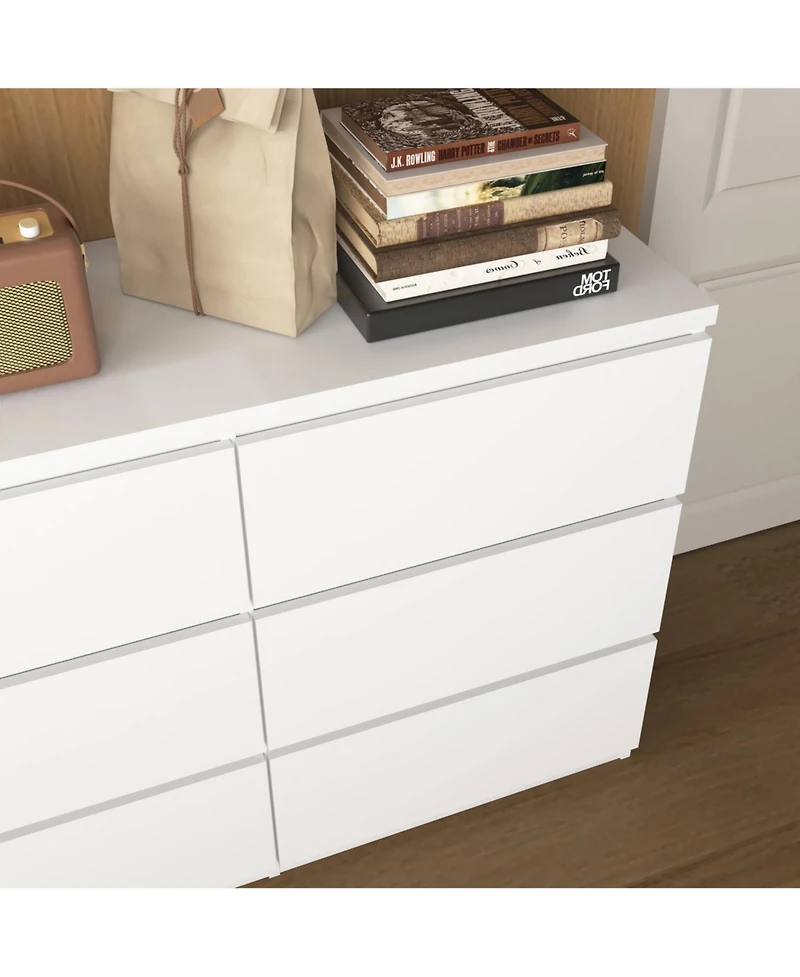 flynama Modern 9 Drawer Dresser No Handle Design 63-Inch-Wide Matte Wood.