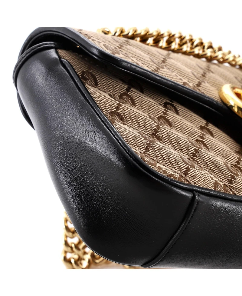 Pre-Owned Gucci Mini Gg Marmont Flap Bag Diagonal Quilted Gg Canvas with Leather