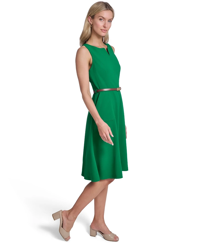 Calvin Klein Petite V-Neck Sleeveless Belted Dress