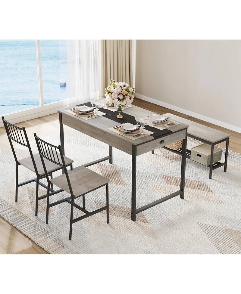 gaomon 4-Piece Farmhouse Rectangular Dining Table Set with 2 Chairs and Bench