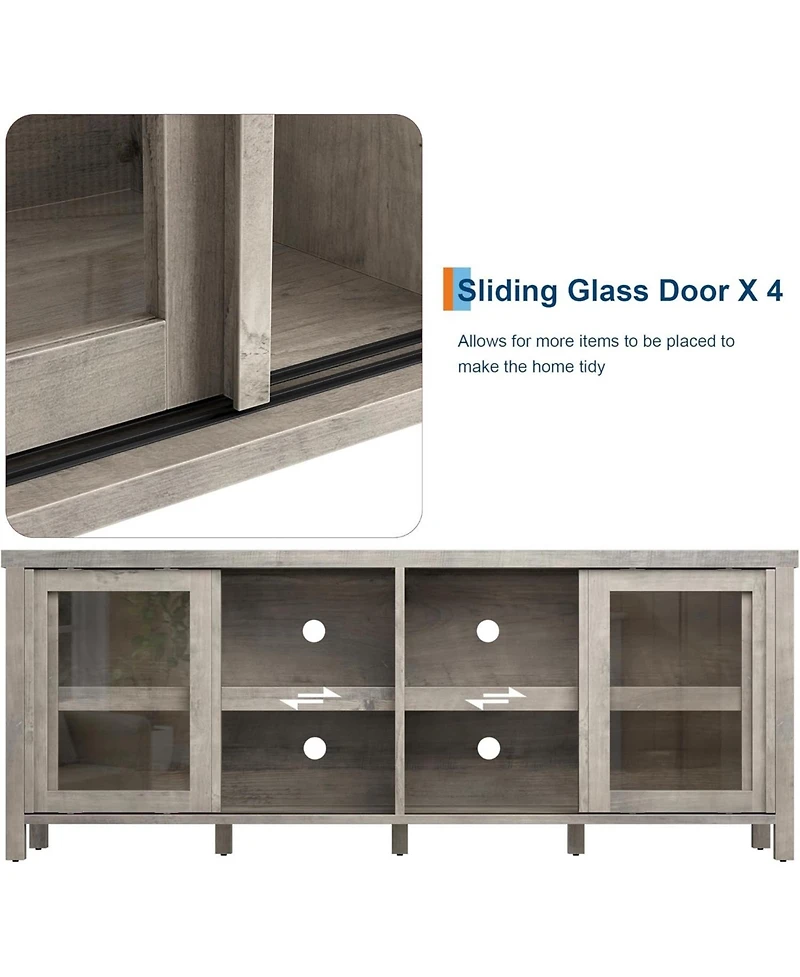 gaomon Tv Stand for 65 Inch with Entertainment Center Storage Cabinet,4 Sliding Glass Doors, Mid Century Modern Media Console, Living Room and Bedroom