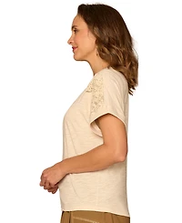 Democracy Petite Lace-Trim Crewneck Knit Top