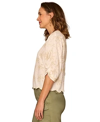 Democracy Petite Embroidered Boat Neck Woven Top