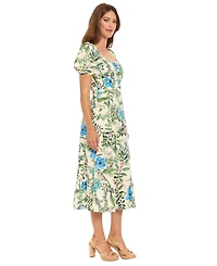 London Times Women's Floral Print Square Neck Midi Dress