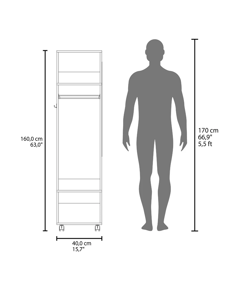 flynama 63inch Armoire with 3 Shelves 1 Mirror 4 Wheels Storage Cabinet