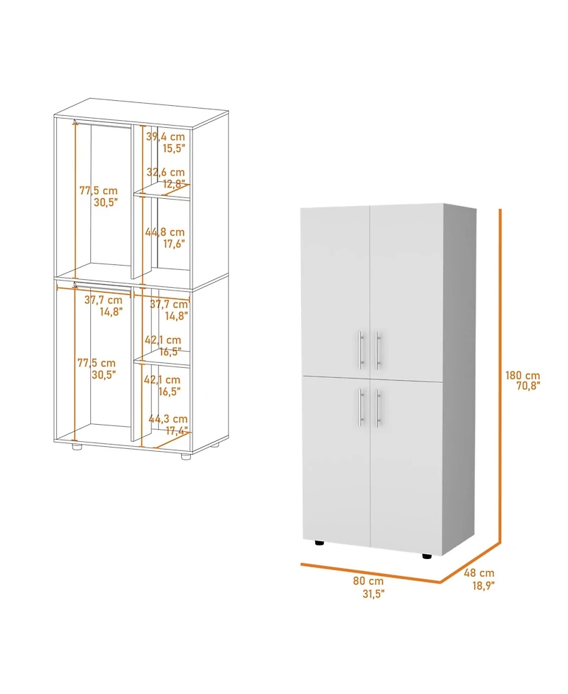 flynama 4 Door Armoire 70.8inch High with Melamine Finish Multiple Shelves and Compartments for Bedroom Storage Organizer