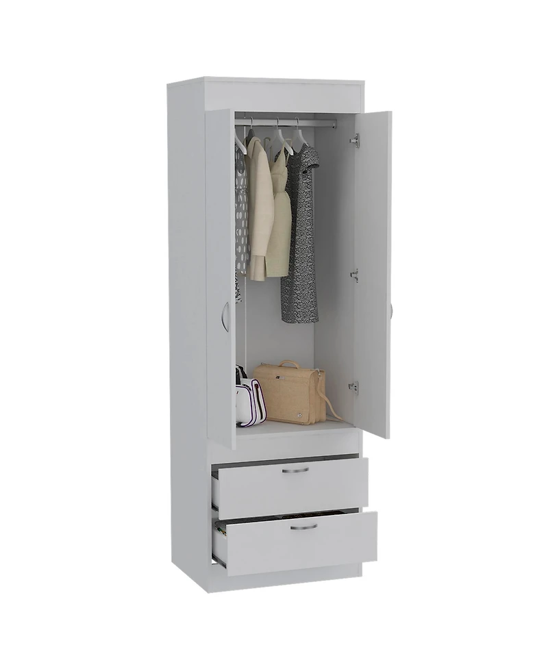 flynama Armoire with Large Double Door Cabinet Two Bottom Drawers and Hanging Rod Bedroom Storage Organizer