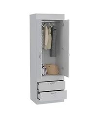 flynama Armoire with Large Double Door Cabinet Two Bottom Drawers and Hanging Rod Bedroom Storage Organizer