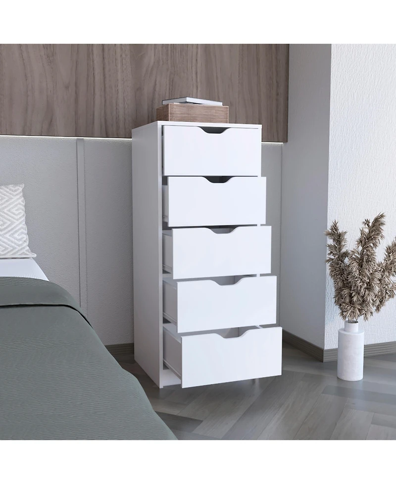 flynama White 5-Drawer Tall Dresser with Pull-Out Storage System