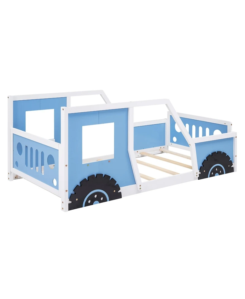 flynama Classic Car Shaped Platform Bed Wheels Pine Wood Mdf Frame