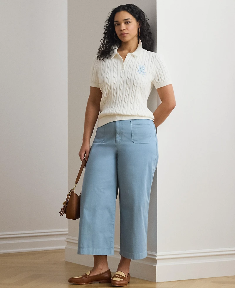 Lauren Ralph Plus Cable-Knit Cotton Polo Sweater