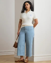 Lauren Ralph Plus Cable-Knit Cotton Polo Sweater
