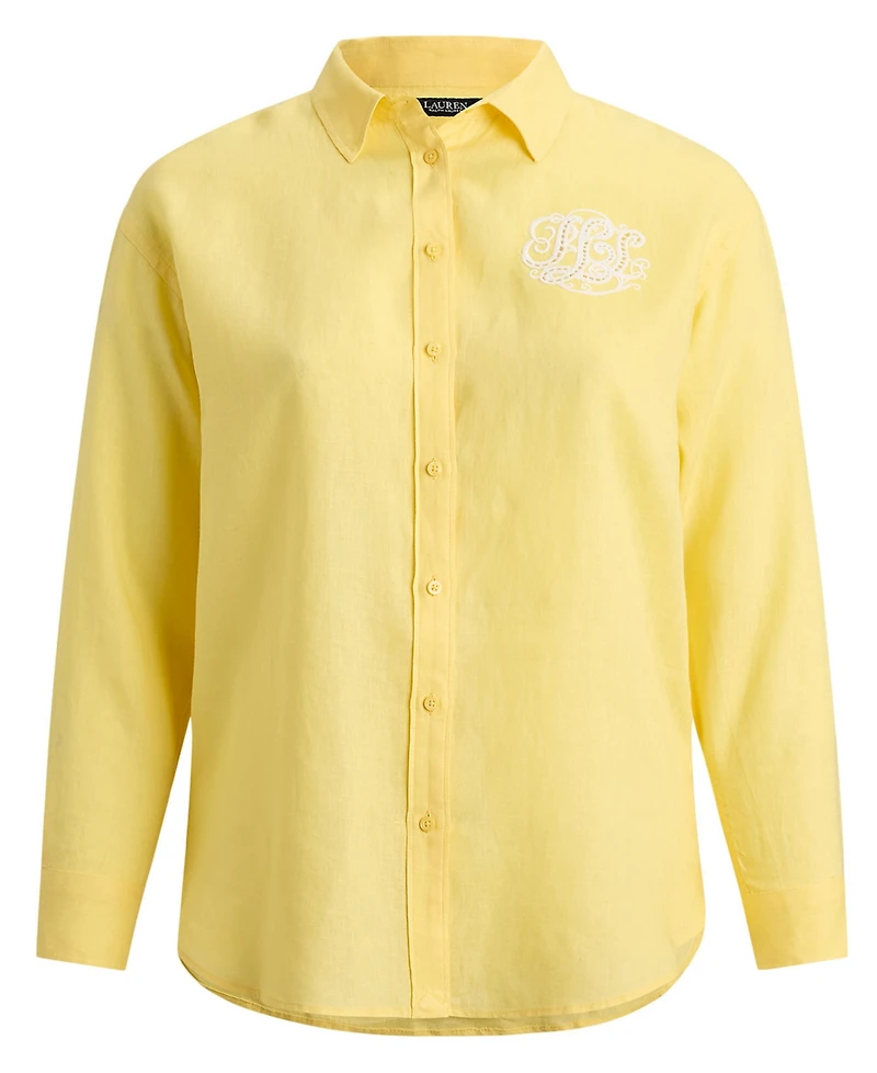Lauren Ralph Plus Eyelet-Logo Linen Shirt