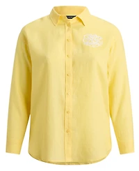 Lauren Ralph Plus Eyelet-Logo Linen Shirt