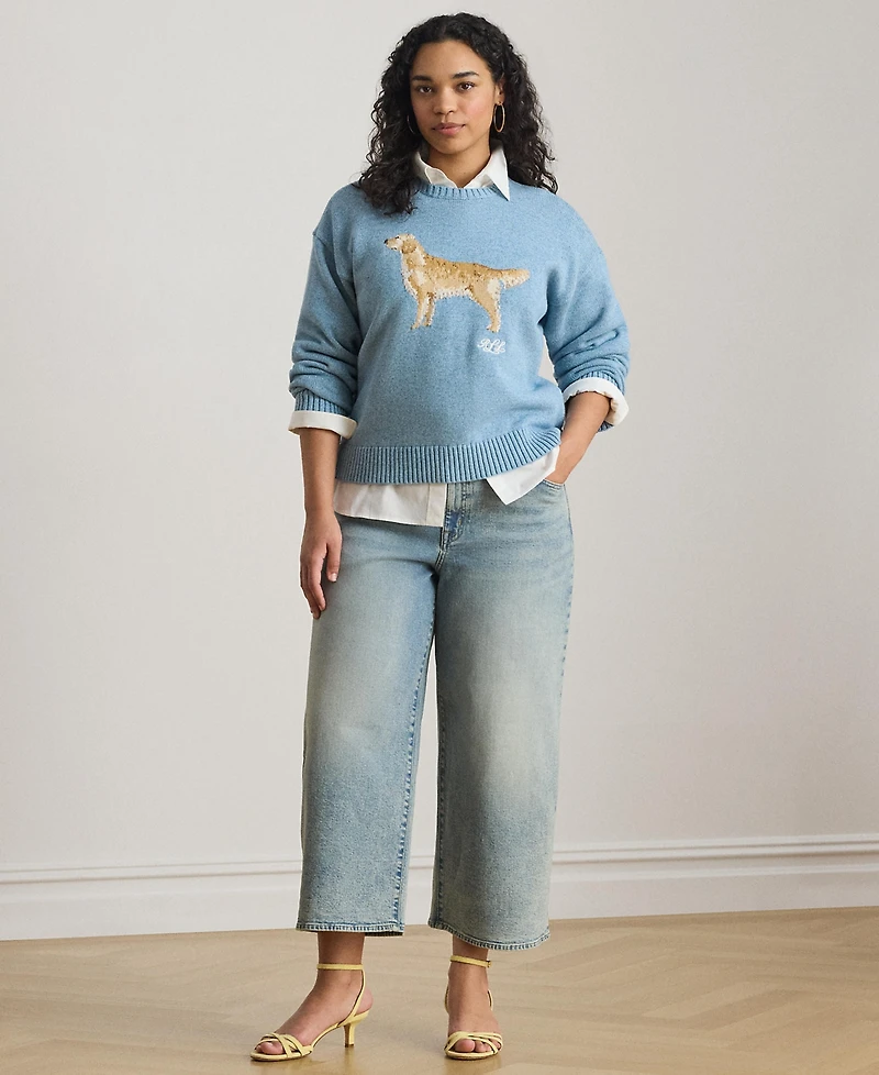 Lauren Ralph Plus Intarsia-Knit Golden Retriever Sweater