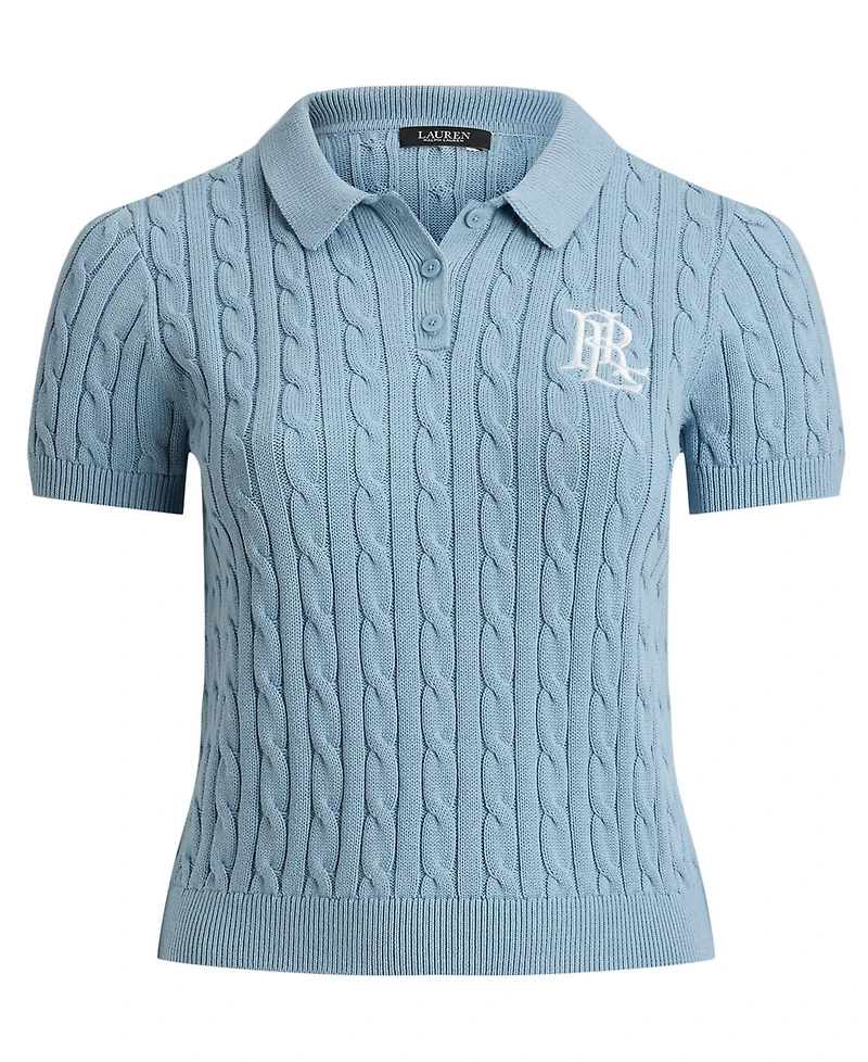 Lauren Ralph Plus Cable-Knit Cotton Polo Sweater