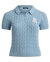 Lauren Ralph Plus Cable-Knit Cotton Polo Sweater