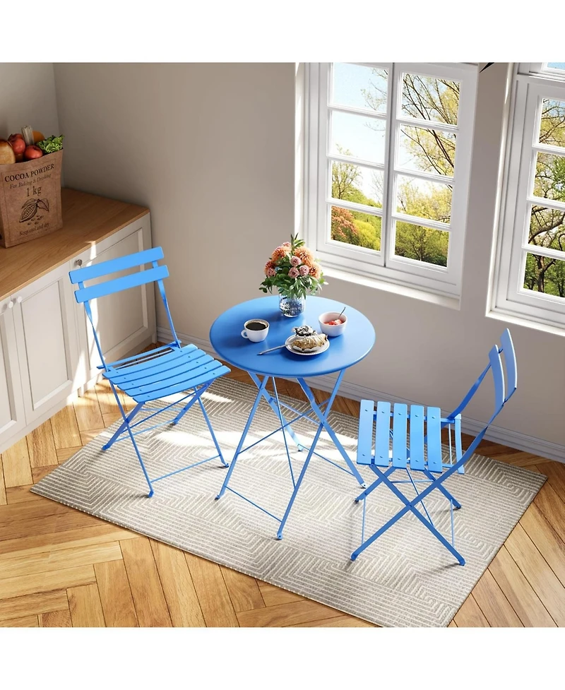 gaomon 3 Piece Foldable Bistro Table and Chairs Set – Indoor/Outdoor Premium Metal Frame Coffee for Garden/Yard