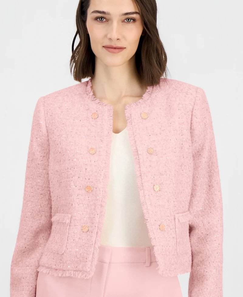 Tahari Asl Women's Fringed Boucle Cropped Jacket