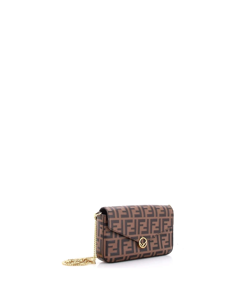 Pre-Owned Fendi F is Fendi Envelope Clutch on Chain Zucca Embossed Leather