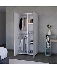 flynama Hazel Armoire Melamine with Two Doors Four Shelves and Two Clothes Hanging Bars Bedroom Storage Organizer