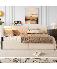 flynama Boucle Bed Frame With 2 Storage Drawers Led Light Usb Charging No Box Spring