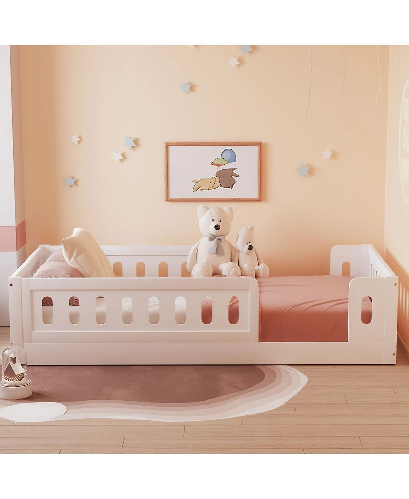 flynama Twin Size Wood Platform Bed Guardrail