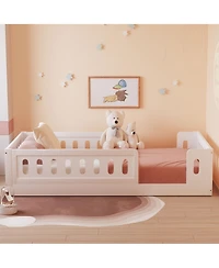 flynama Twin Size Wood Platform Bed Guardrail