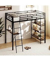 Sugift Twin Loft Bed with Desk and Shelves for Kids and Home