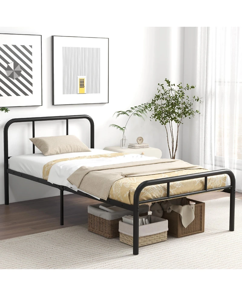 Sugift Modern Metal Bed Frame with Curved Headboard