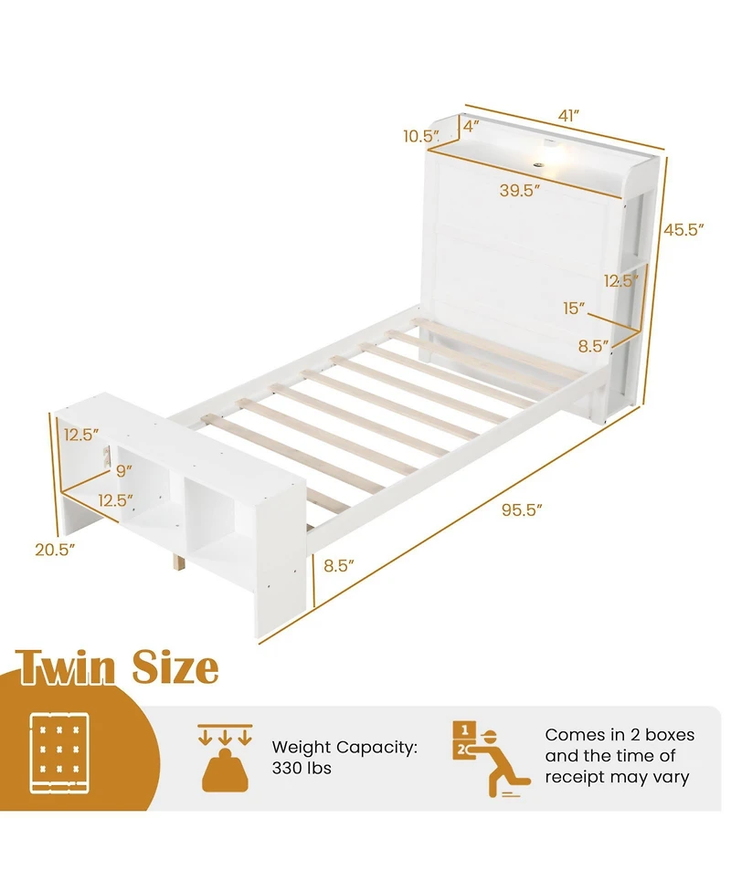 Sugift Bed Frame with Storage Headboard Usb Ports and Led Lights