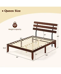 Sugift Solid Wood Platform Bed with Retro Style Headboard