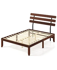 Sugift Solid Wood Platform Bed with Retro Style Headboard